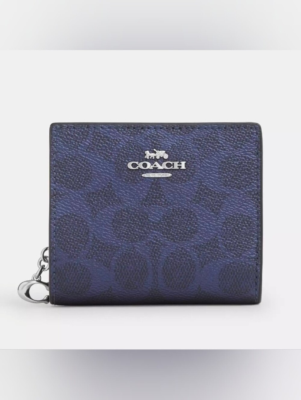 NWT Coach Signature Navy Blue Metallic Snap Wallet W/Silver Hardware $178 Retail